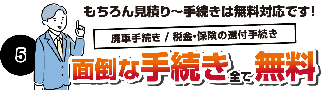 面倒な手続き全て無料。もちろん見積もり〜手続きは無料対応です！